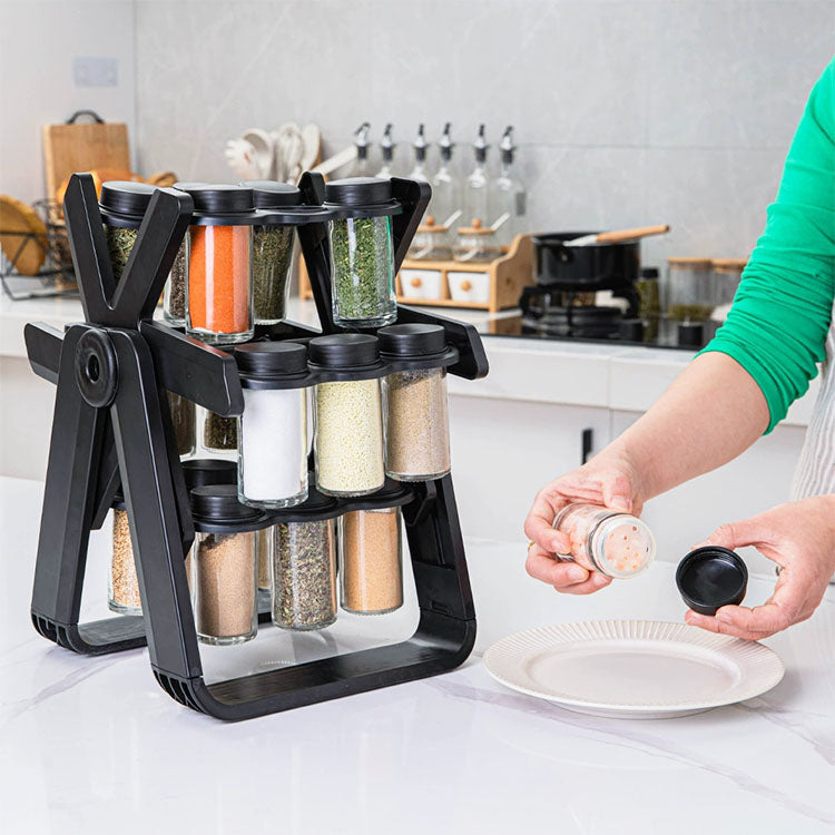360° Rotating Spice Rack Organizer – Black | Space Saver for Lebanese Kitchens Martika